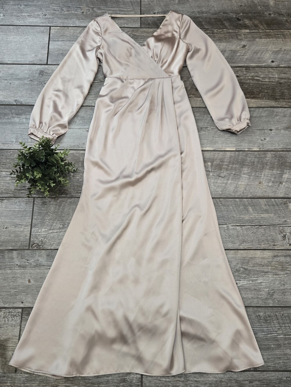 Revelry Champagne Gold Vera Satin Long-Sleeved Formal Dress, Size 10
